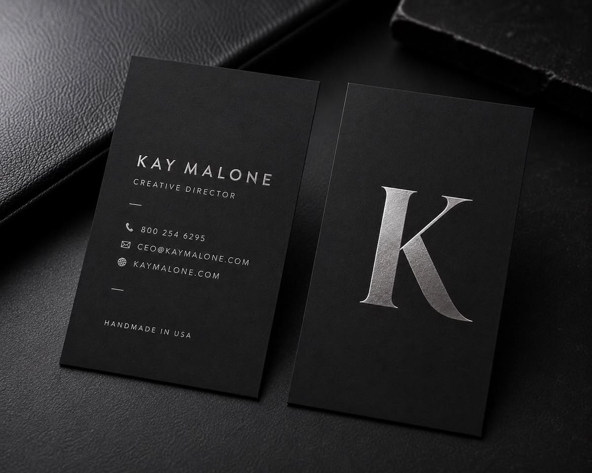Silver foil visiting cards created for professional networking and premium brand presentation