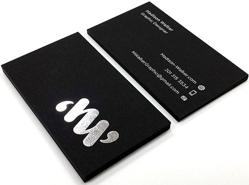 Silver foil visiting card printing with premium metallic finish for professional business branding