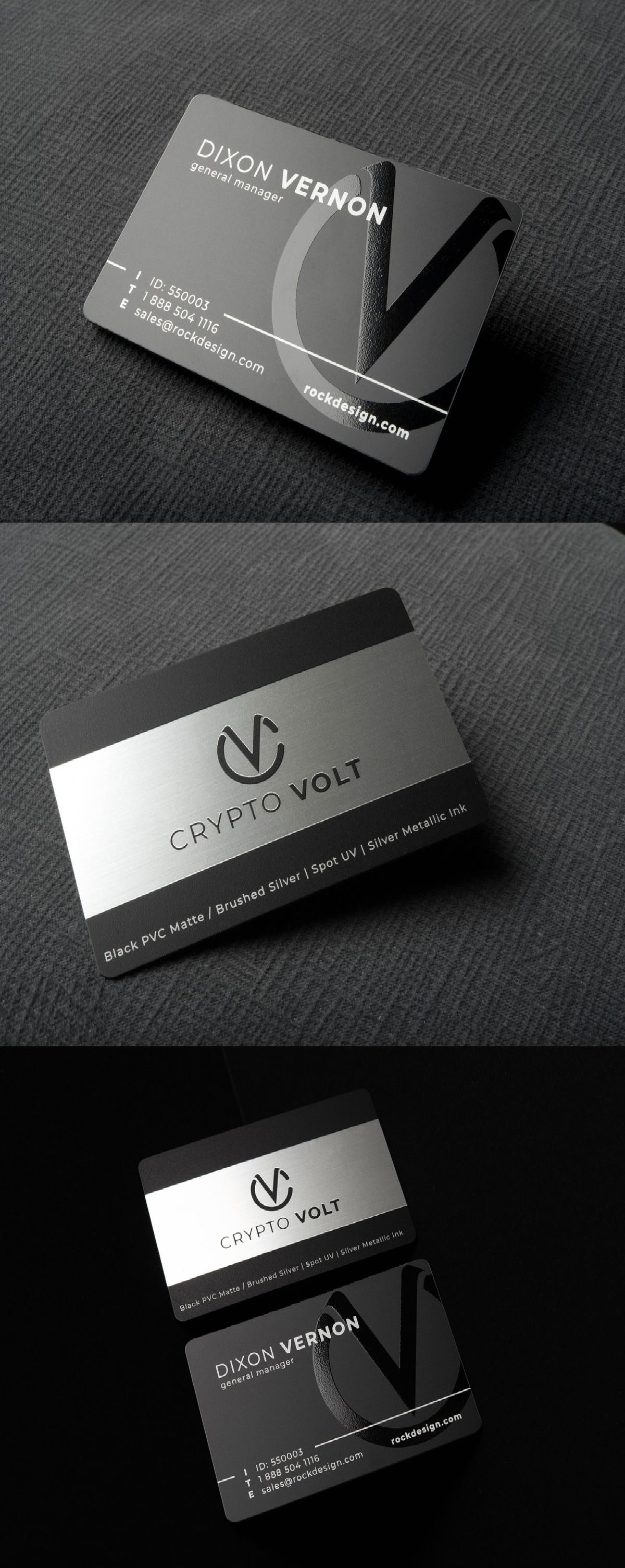 Refined silver foil visiting card design with metallic accents for a professional corporate identity